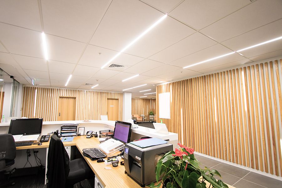 Ceiling with Phonic Harmony, CBI grid and Gridlux Ceiling with Phonic Harmony, CBI grid and Gridlux